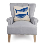 Whales by Kate Nelligan Hooked Wool 18" Square Throw Pillow with Polyfill Insert, Blue/Ivory