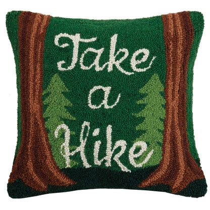 Take a Hike Trees 16" Square Hooked Wool Throw Pillow