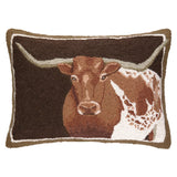 Longhorn Hooked Wool Lumbar Throw Pillow, Artwork by Mary Lake-Thompson