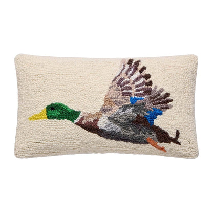 Flying Mallard 16" x 9" Oblong Hooked Wool Throw Pillow