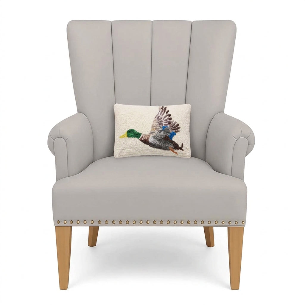 Flying Mallard 16" x 9" Oblong Hooked Wool Throw Pillow