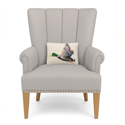 Flying Mallard 16" x 9" Oblong Hooked Wool Throw Pillow