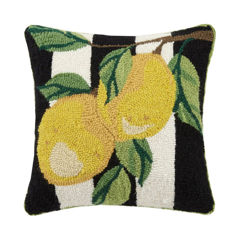 Lemon Branch 16" Square Hooked Wool Throw Pillow with Polyfill Insert, Artwork by Sally Eckman Roberts