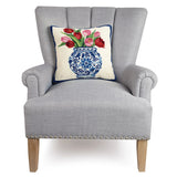 Tulips in Chinoiserie Vase 16" Square Hooked Wool Throw Pillow with Polyfill Insert, Artwork by Sally Eckman Roberts