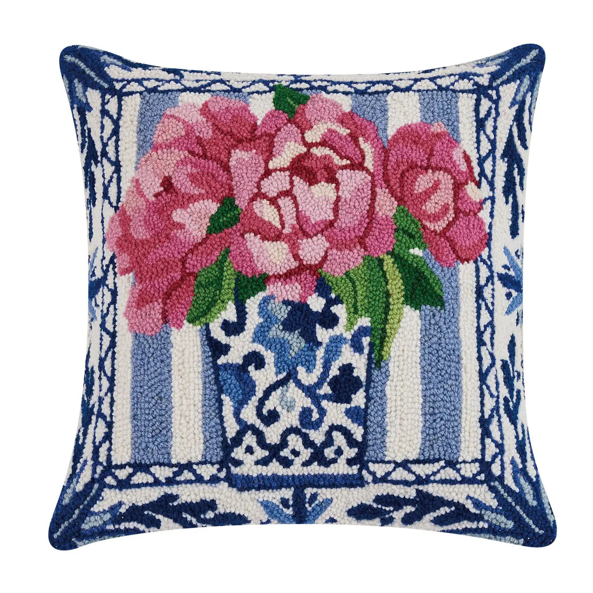 Pretty Petals 18" Square Hooked Wool Throw Pillow by Sally Eckman Roberts