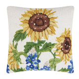 Peking Handicraft Sunflowers 18" Square Hooked Wool Throw Pillow with Polyfill Insert