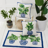 Monstera Plant in Chinoiserie Vase 18" Square Hooked Wool Throw Pillow with Polyfill Insert, Artwork by Sally Eckman Roberts