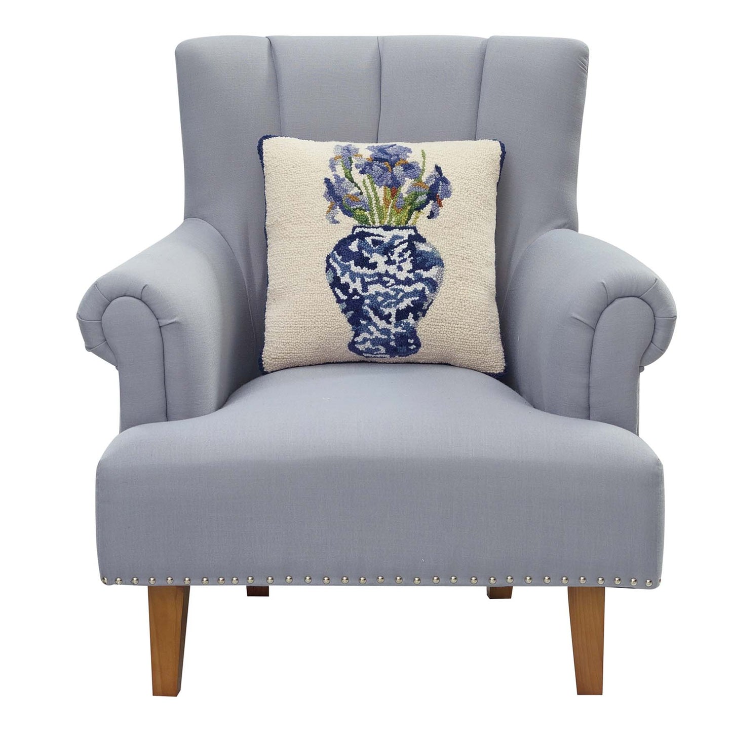Chinoiserie Irises by Sally Eckman Roberts 16" Square Hooked Wool Throw Pillow
