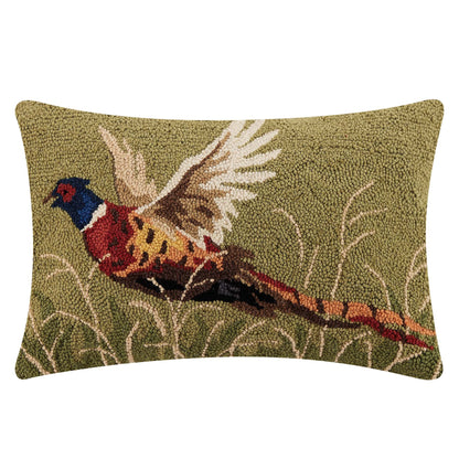 Pheasant 22" x 14" Oblong Hooked Wool Throw Pillow