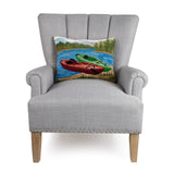 Kayaks on the Lake 18" x 14" Rectangular Hooked Wool Throw Pillow with Polyfill Insert
