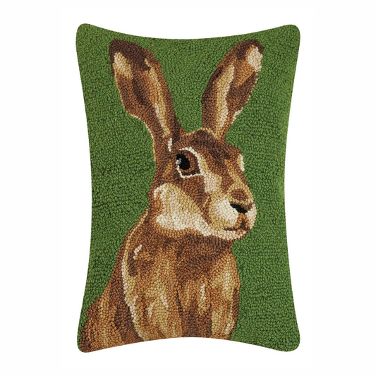 Jackrabbit 20" x 14" Hooked Wool Throw Pillow with Polyfill Insert