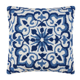Blue Medallion 18" Square Hooked Wool Throw Pillow, Blue/White