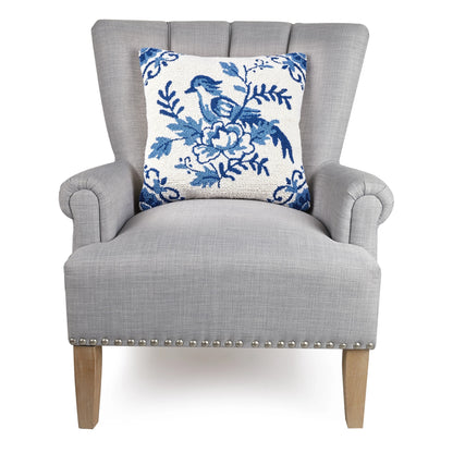 Bluebird 18" Square Hooked Wool Throw Pillow with Polyfill Insert