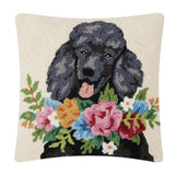 Floral Standard Poodle 18" Square Hooked Wool Throw Pillow
