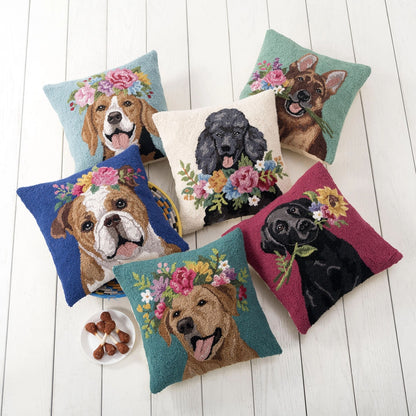 Floral Standard Poodle 18" Square Hooked Wool Throw Pillow