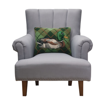 Mallard Duck Plaid 18" x 14" Hooked Wool Throw Pillow with Polyfill Insert