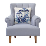 Blue Chinoiserie Mushrooms 18" Square Hooked Wool Throw Pillow with Polyfill Insert