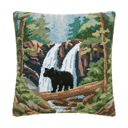 Forest Bear 18" Square Hooked Wool Throw Pillow