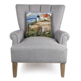 Peking Handicraft Seaside House 16" Square Hooked Wool Throw Pillow with Polyfill Insert
