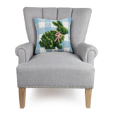 Bunny Topiary with Checks 16" Square Hooked Wool Throw Pillow with Polyfill Insert