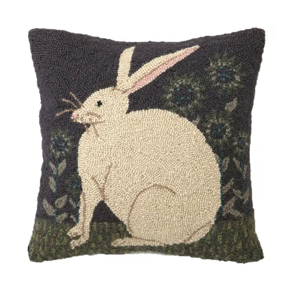 Hare with Sunflowers by Warren Kimble 16" Square Hooked Wool Throw Pillow
