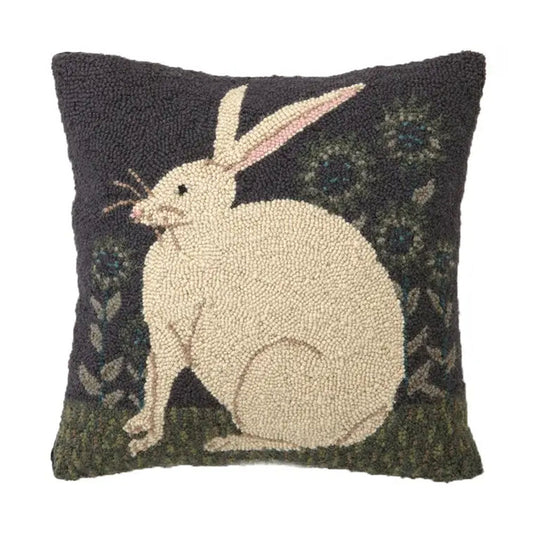 Hare with Sunflowers by Warren Kimble 16" Square Hooked Wool Throw Pillow