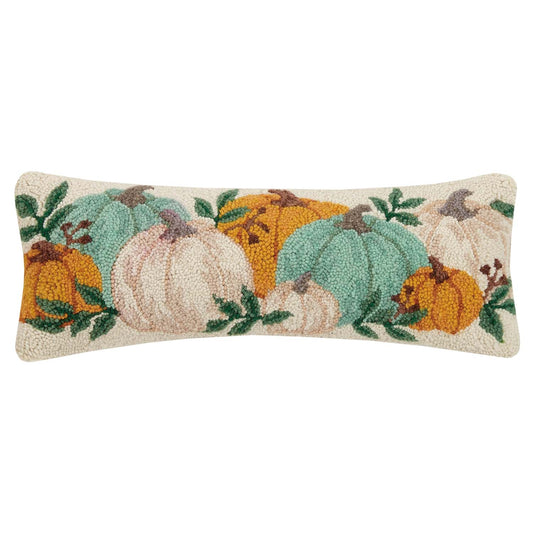 Pumpkin Festival  22" x 8" Lumbar Hooked Wool Throw Pillow