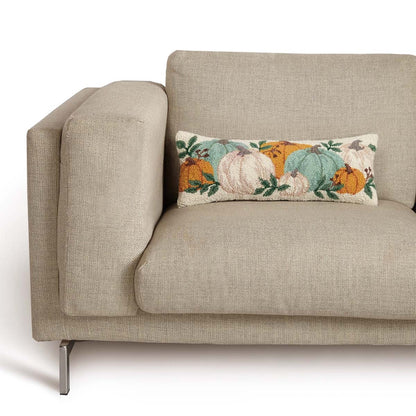 Pumpkin Festival  22" x 8" Lumbar Hooked Wool Throw Pillow