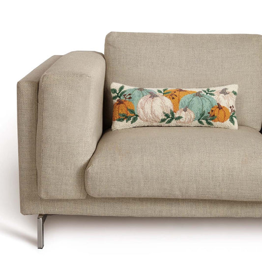 Pumpkin Festival  22" x 8" Lumbar Hooked Wool Throw Pillow