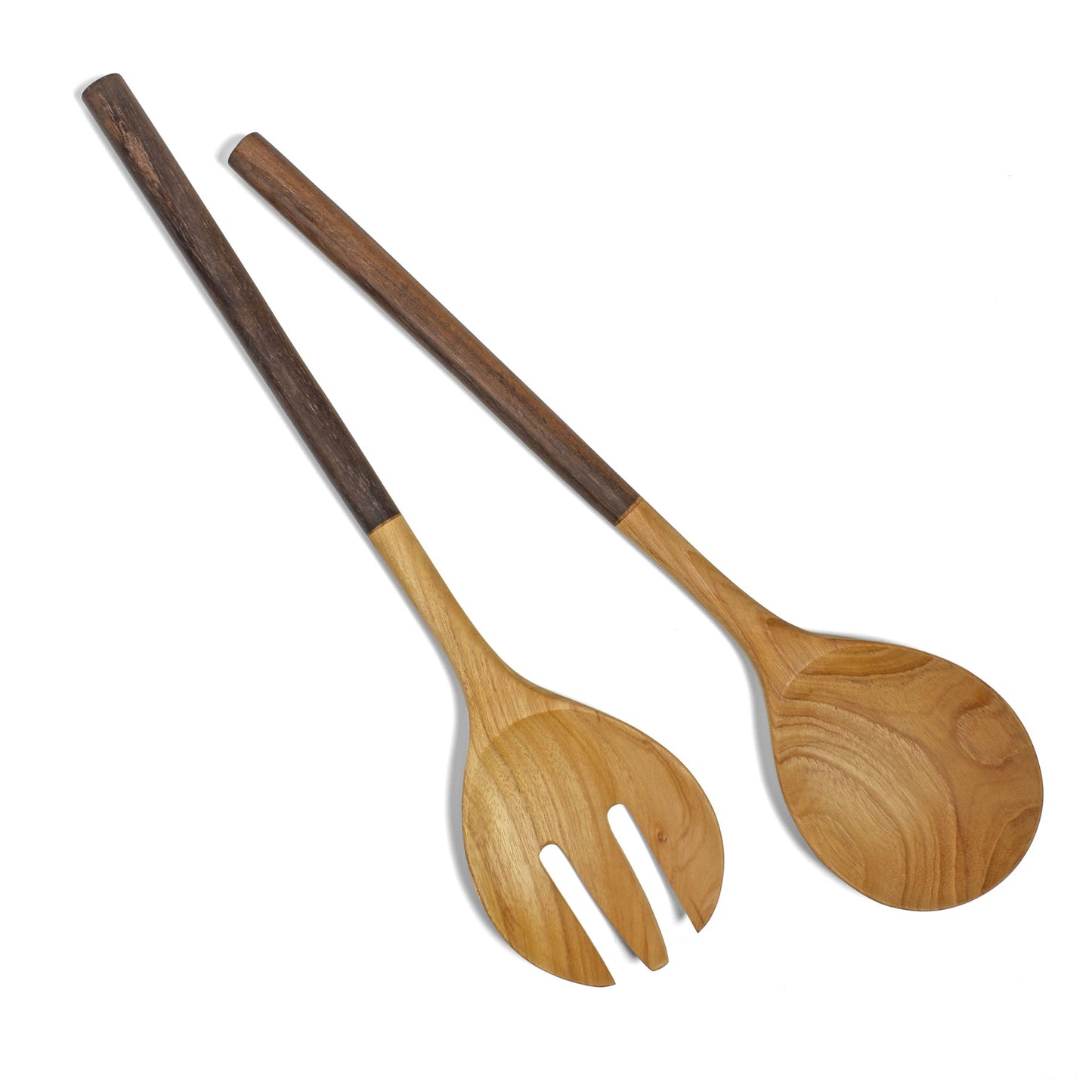Teak Wood Two-Tone Salad Serving Set