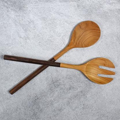 Teak Wood Two-Tone Salad Serving Set