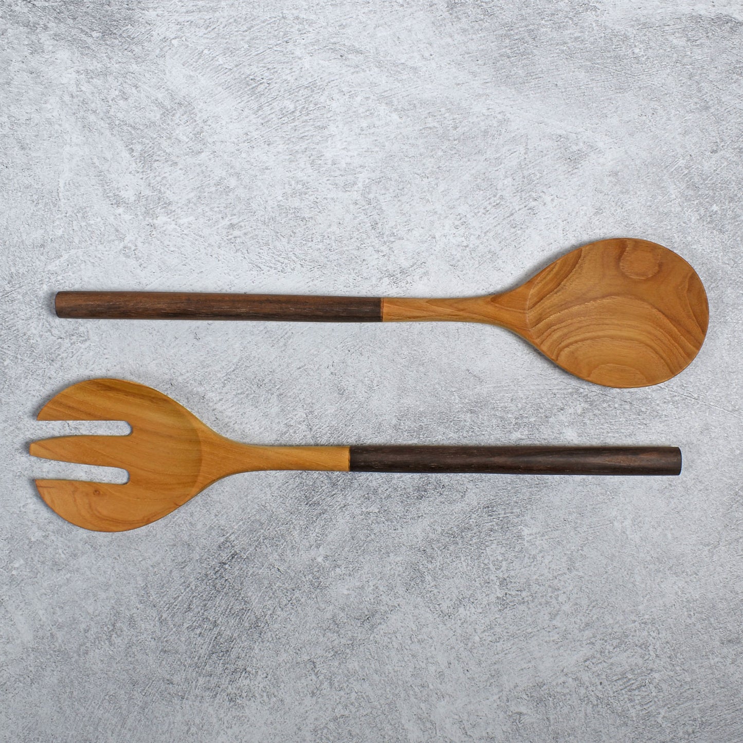 Teak Wood Two-Tone Salad Serving Set