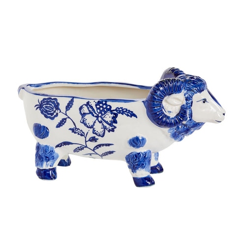 Accent Decor Betty Blue Hand Painted Ceramic Planter, Blue and White