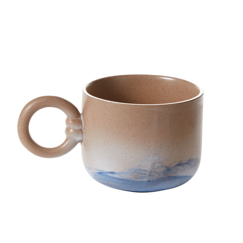 Accent Decor Smooth Mug and Saucer Set with Hand-Painted Ombre Design and Round Handle, Tan/Multi
