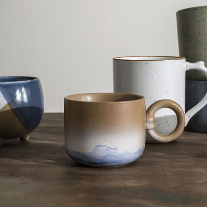 Accent Decor Smooth Mug and Saucer Set with Hand-Painted Ombre Design and Round Handle, Tan/Multi