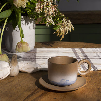 Accent Decor Smooth Mug and Saucer Set with Hand-Painted Ombre Design and Round Handle, Tan/Multi