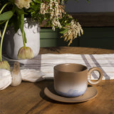 Accent Decor Smooth Mug and Saucer Set with Hand-Painted Ombre Design and Round Handle, Tan/Multi