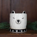 Accent Decor Barry Bear 3-1/2" Hand Painted Ceramic Pot Cachepot with Saucer, Black and White