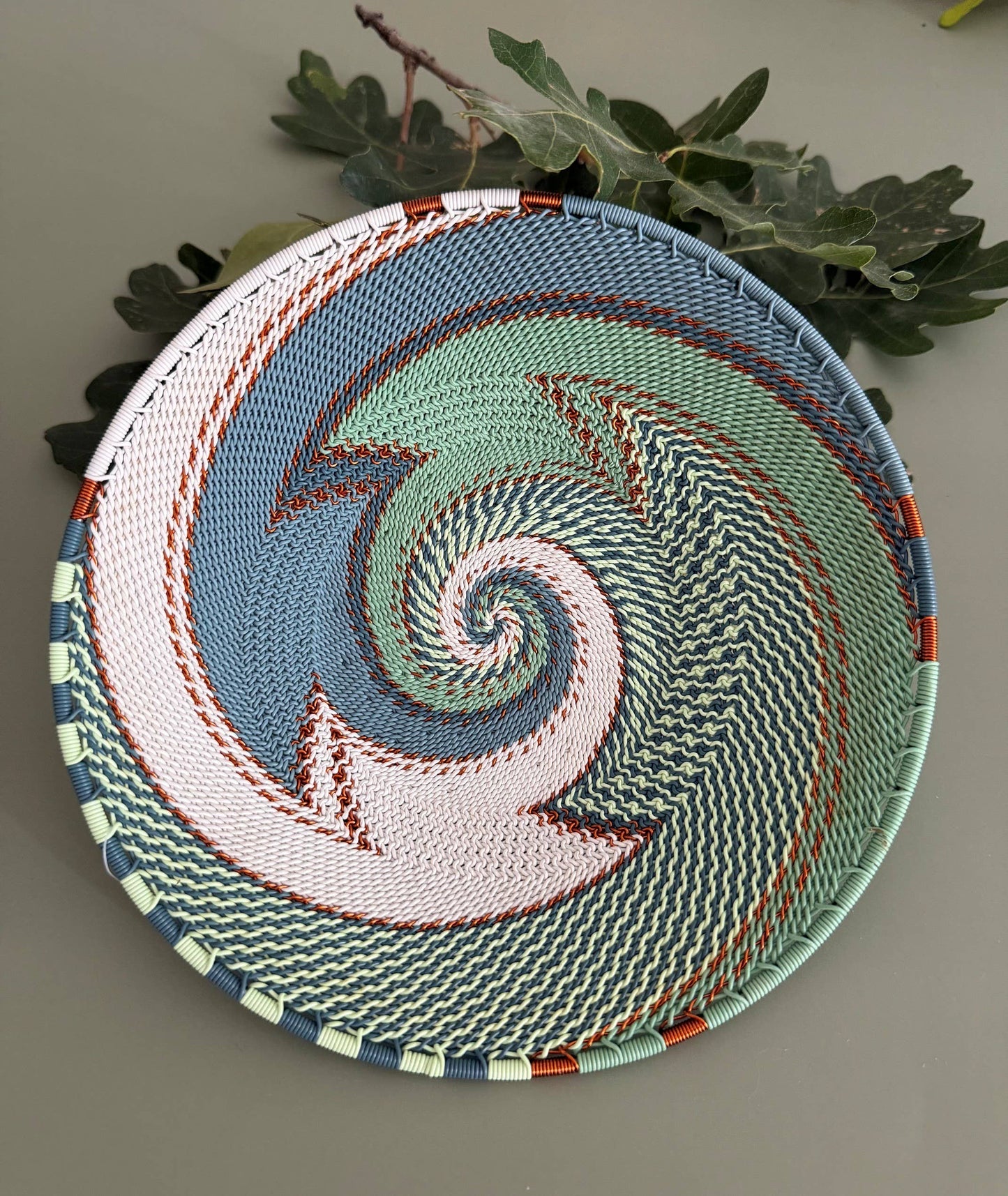 Fair Trade Zulu Telephone Wire 12" Shallow Platter Basket, Montane