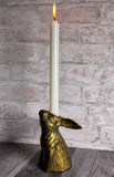 Bunny Rabbit Facing Upward Cast Aluminum Candle Holder with Antique Gold Finish