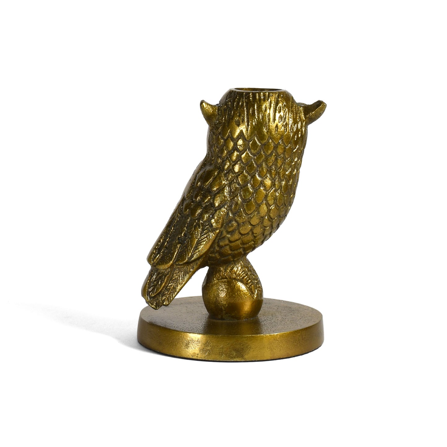Owl 5" Cast Aluminum Taper Candle Holder with Gold Finish