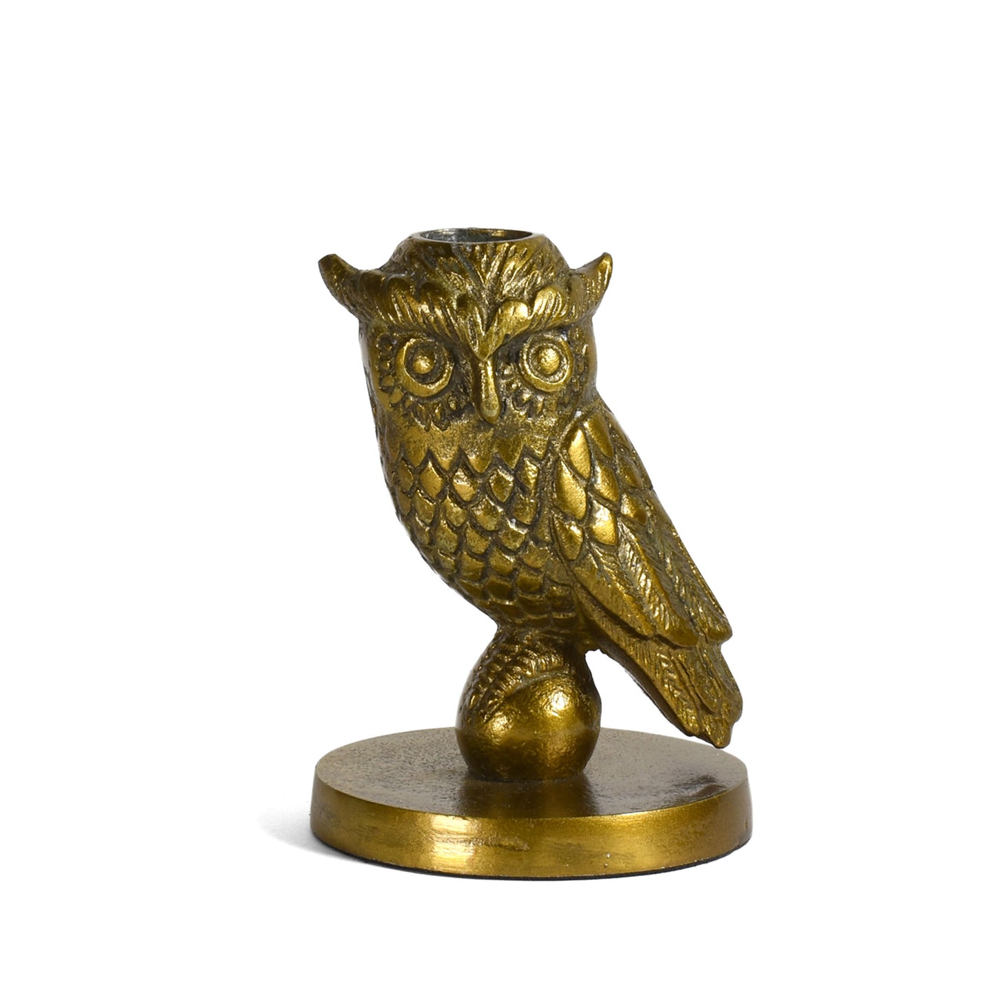 Owl 5" Cast Aluminum Taper Candle Holder with Gold Finish