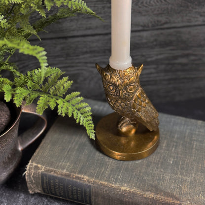 Owl 5" Cast Aluminum Taper Candle Holder with Gold Finish