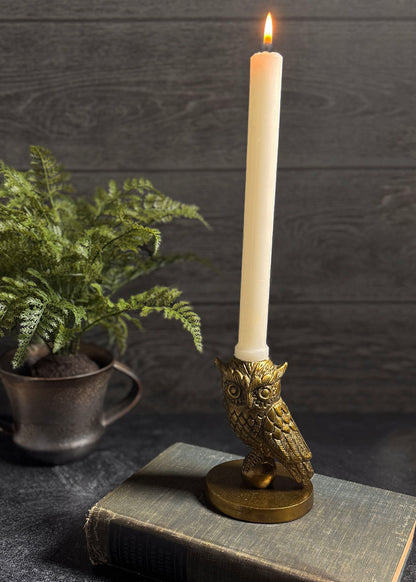 Owl 5" Cast Aluminum Taper Candle Holder with Gold Finish