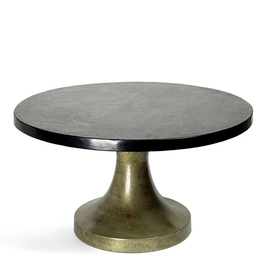 Black Marble Cake Stand with Antique Gold Metal Pedestal Base, 15.5" x 8.5"