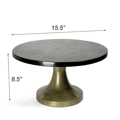 Black Marble Cake Stand with Antique Gold Metal Pedestal Base, 15.5" x 8.5"