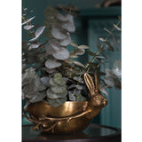 Rabbit and Fox with Branch Cast Metal Decorative Bowl, Matte Antique Brass