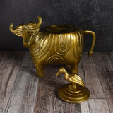 Water Buffalo Recycled Cast Aluminum Decorative Jar with Egret Lid, Antique Gold