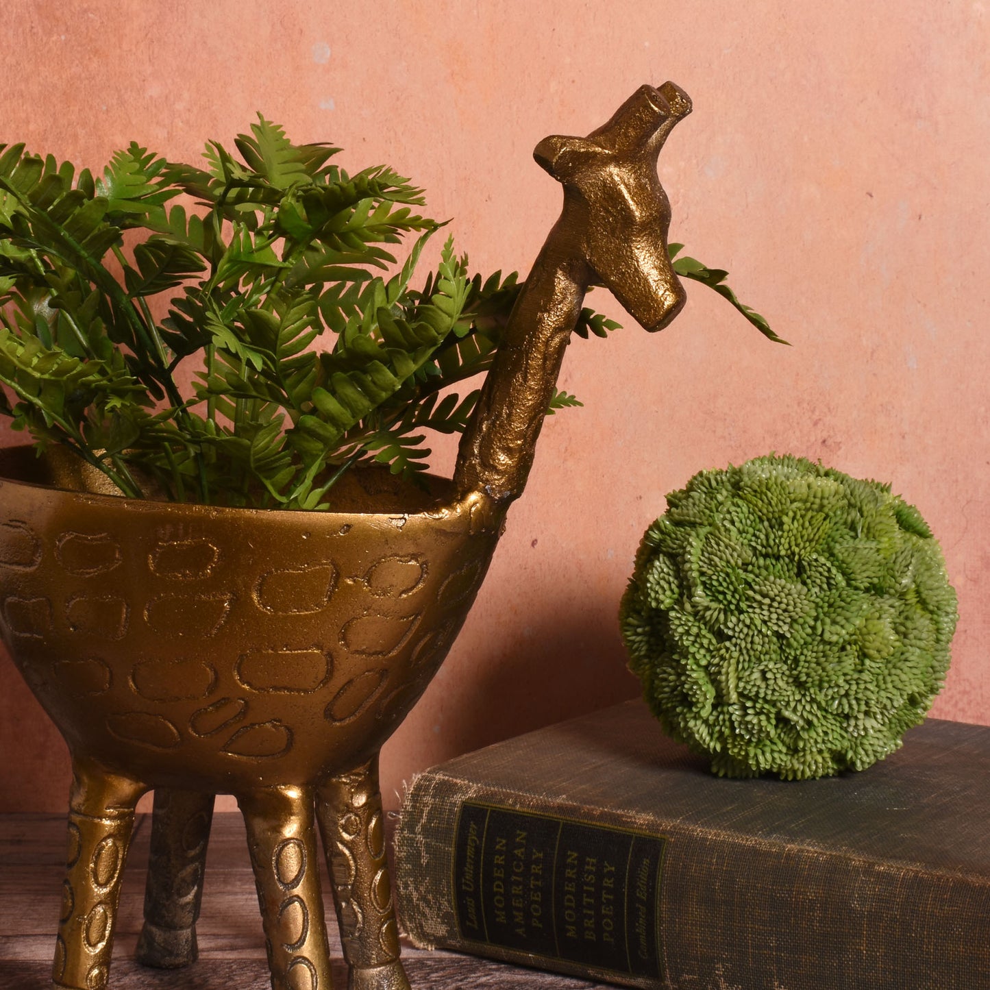 Giraffe 10.25" Cast Metal Planter Bowl Figurine, Antique Gold