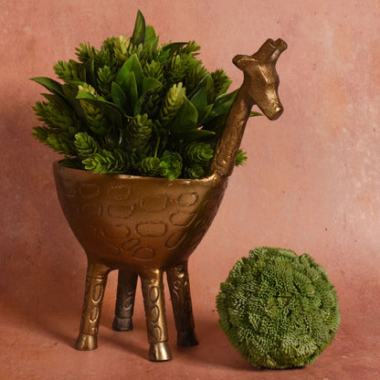 Giraffe 10.25" Cast Metal Planter Bowl Figurine, Antique Gold